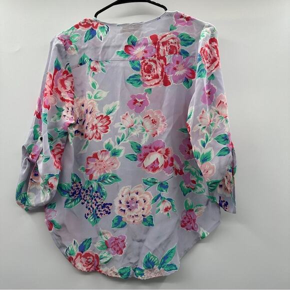 Yumi Kim Silk Light Purple Lilac & Pink Floral Print Button Down Top Size XS - Picture 4 of 8
